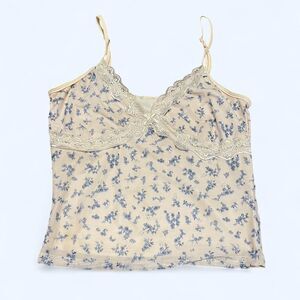 Cottage CoreWomen's Cream and Tan Floral Tank Top